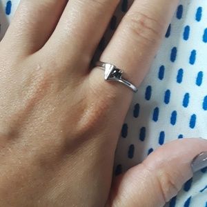 Silver ring with a black rhinestone